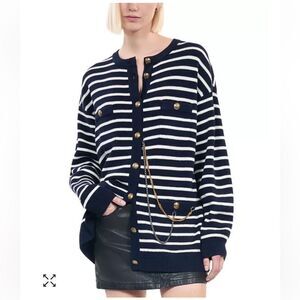 $525 The Kooples Wool Crewneck striped cardigan sweater NWT SMALL
